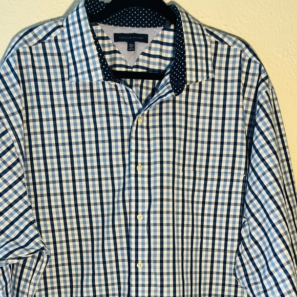 Tommy Hilfiger Mens Blue Checker Size 19 36/37  Button Up Preppy Shirt - Picture 4 of 7